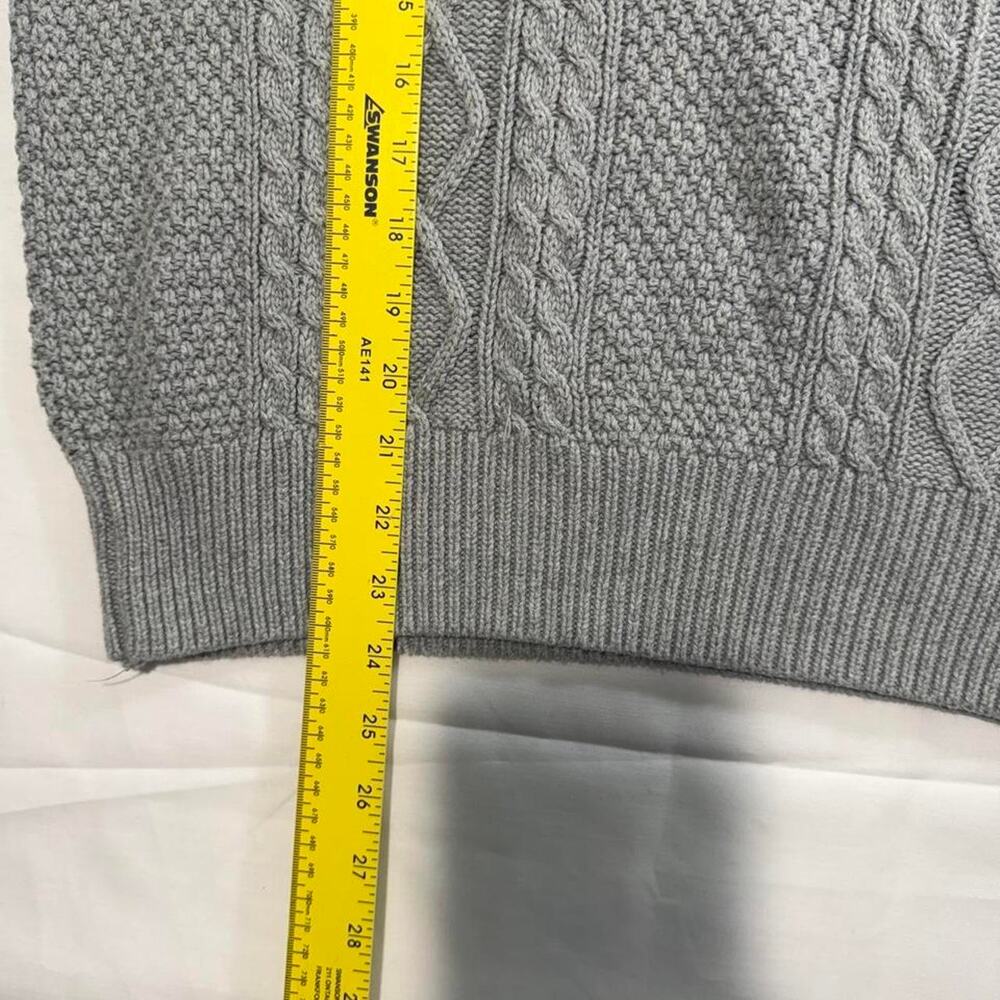 J Crew Mens Large Gray 100% Cotton Cable Knit Fisherman Sweater Crewneck - Picture 3 of 4